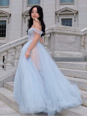 Milla Light Blue Tulle Maxi Dress, Ethereal Flowy Gown